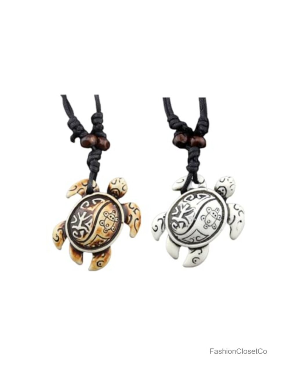 Hawaiian Turtle Resin Pendant Necklace Set Resin Wooden Beads Adjustable Rope